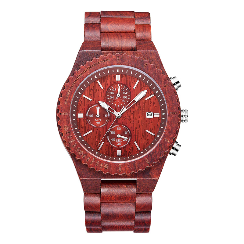 นาฬิกากันน้ำ Sandalwood สีแดงพร้อมแสดงวันที่นาฬิกาแฟชั่นควอตซ์