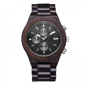 นาฬิกาไม้ชายโครโนกราฟสีดำมัลติฟังก์ชั่นนาฬิกาไม้ธรรมชาติเป็นมิตรกับสิ่งแวดล้อม